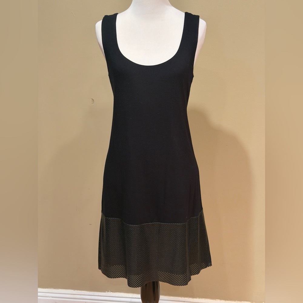 Bailey 44 Black Sleeveless Scoop Neck Dress with Faux Leather Bottom Size Small